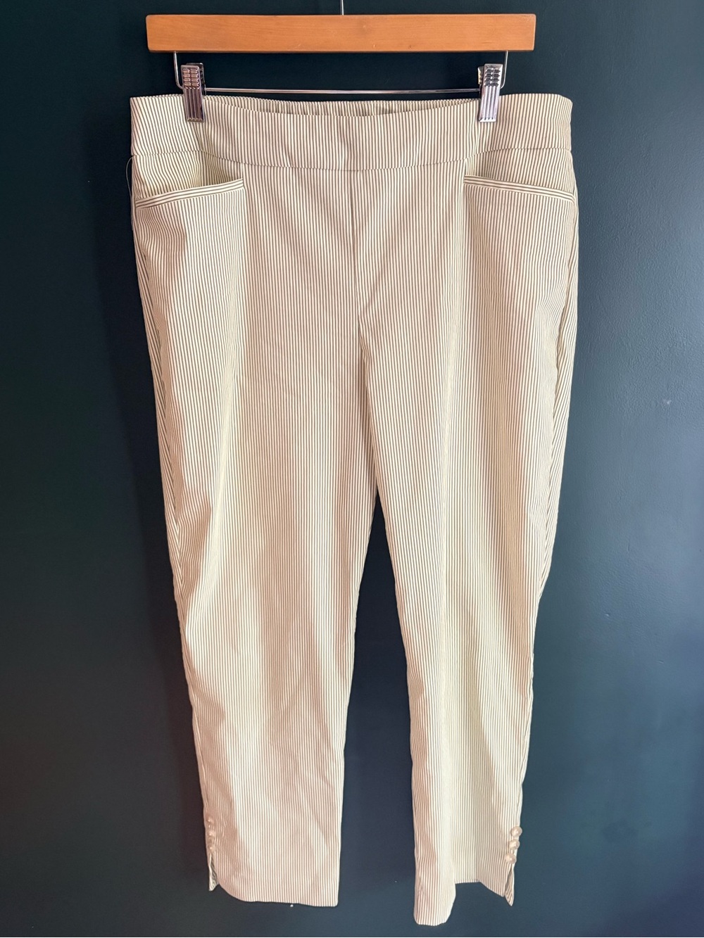 Chicos Green & White Striped Trousers